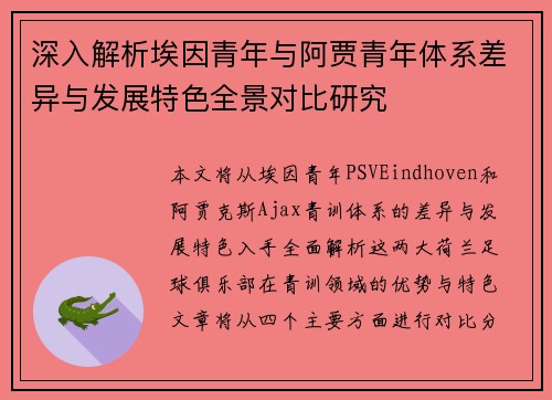 深入解析埃因青年与阿贾青年体系差异与发展特色全景对比研究